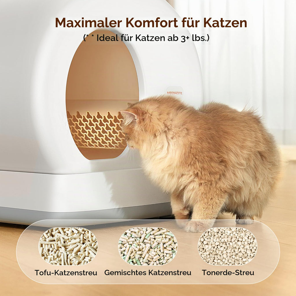 Selbstreinigende Katzentoilette mit App-Steuerung Sicherheitssensoren automatischer Reinigung Geruchsverschluss 57,6 l Grau