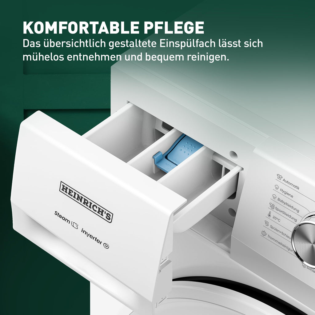 Waschmaschine 8 kg 1400 U/min 15 Programme AquaStop Inverter-Motor LED-Display Steam-Funktion Energieeffizienzklasse A Weiß