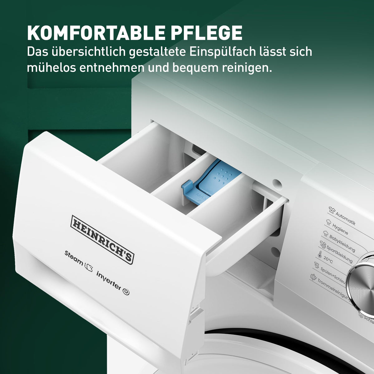Waschmaschine 8 kg 1400 U/min 15 Programme AquaStop Inverter-Motor LED-Display Steam-Funktion Energieeffizienzklasse A Weiß