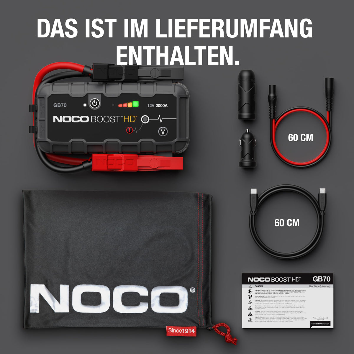 Starthilfe Powerbank 2000A für Benzin bis 8,0L und Diesel bis 6,0L, 12V Lithium mit Powerbank-Funktion und LED-Lampe