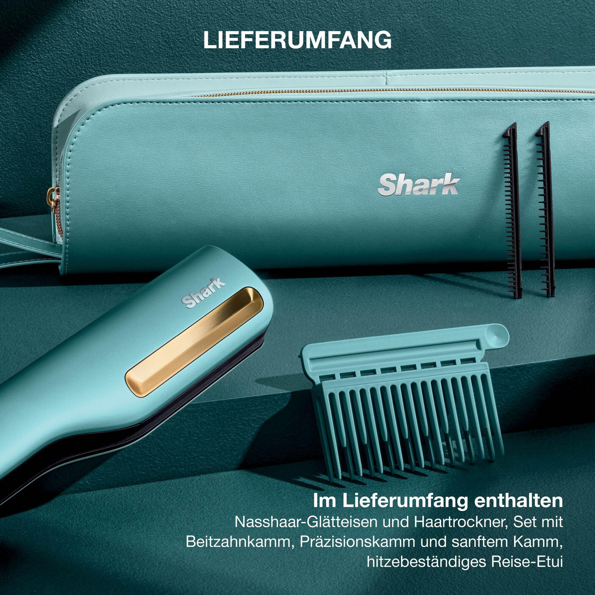 2-in-1 Haarglätter und Haartrockner SilkiPro mit Keramikplatten und 3 austauschbaren Kämmen, 230 °C, blau