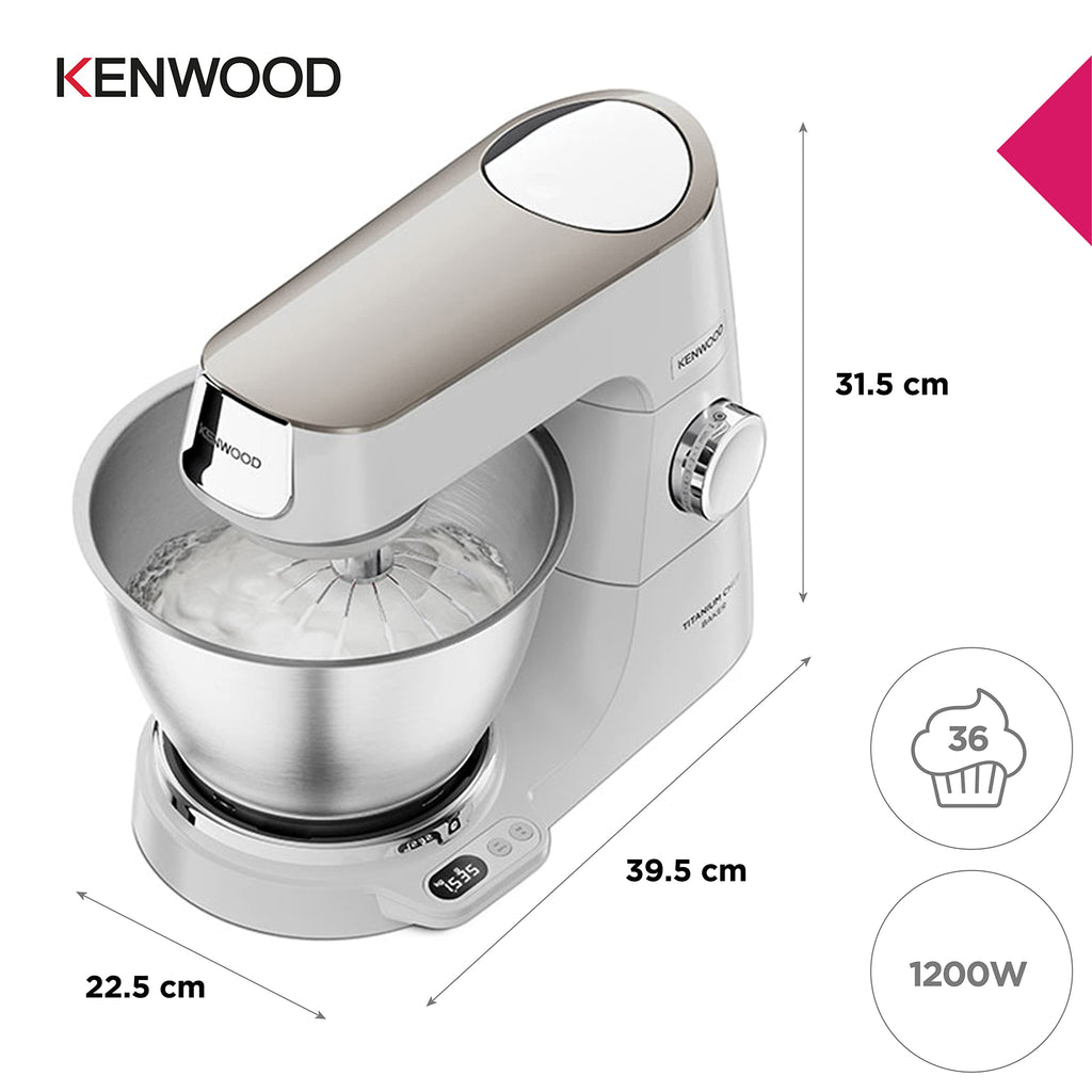 Küchenmaschine mit Waage und 5 l Edelstahlschüssel, 1200 W, inkl. 3-teiligem Patisserie-Set, Weiß