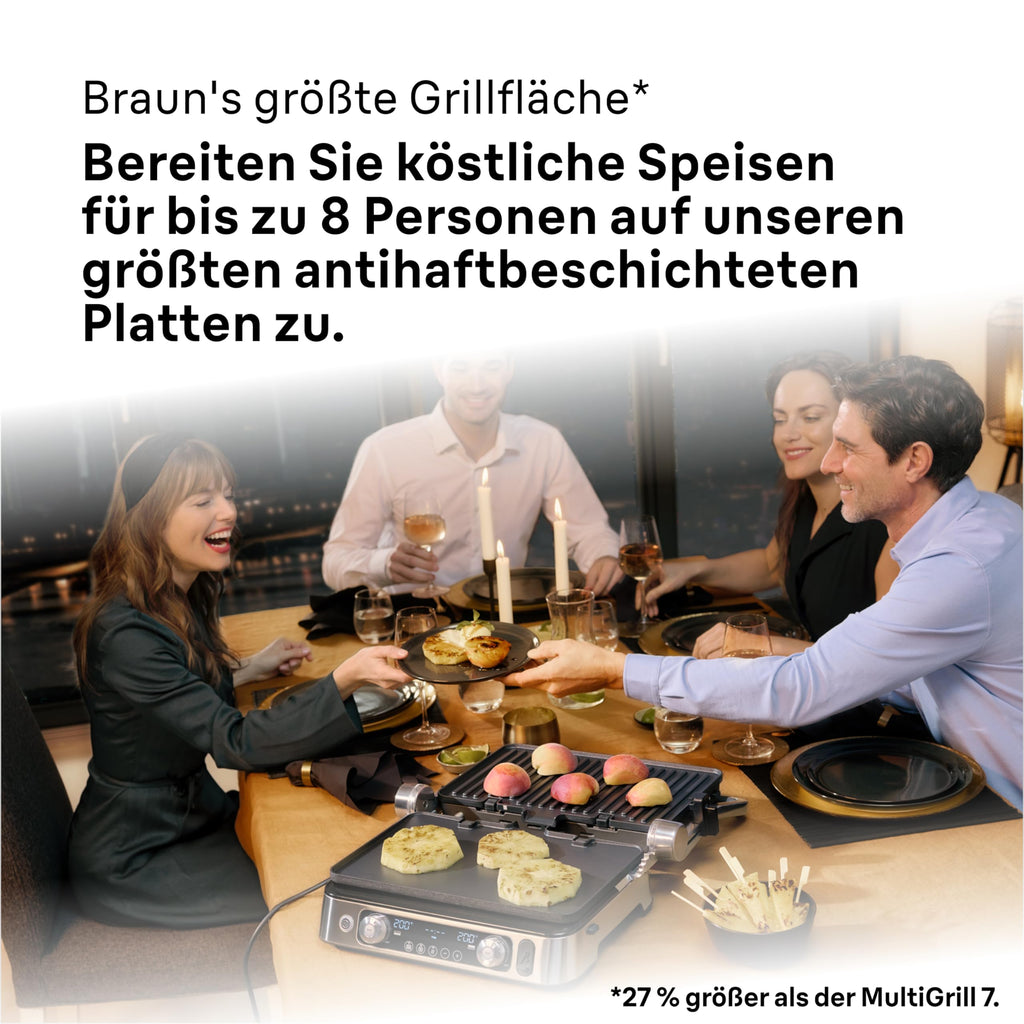 Kontaktgrill MultiGrill 9 Pro CG 9167 mit Grill-, Flach- und Waffelplatten, Temperaturfühler, 3 Grillpositionen und Boost-Funktion bis 265 °C