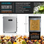 Dörrautomat aus Edelstahl mit 12 Gitterrosten, 800 W, 30-90 °C, 12 Einlegetabletts mit insgesamt 10.000 cm², für Obst, Fleisch und Pilze