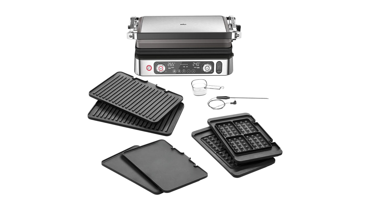 Kontaktgrill MultiGrill 9 Pro CG 9167 mit Grill-, Flach- und Waffelplatten, Temperaturfühler, 3 Grillpositionen und Boost-Funktion bis 265 °C