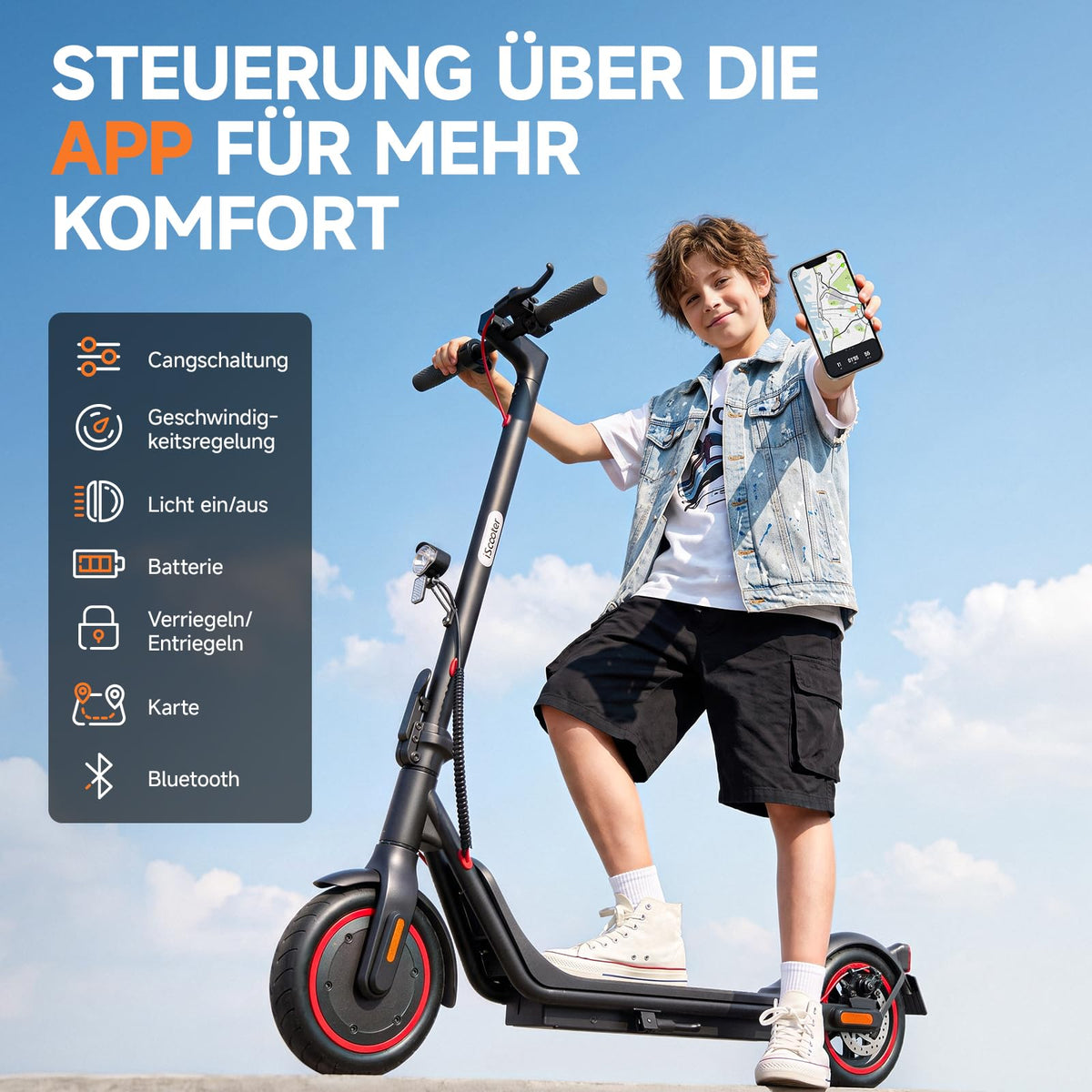 E-Scooter für Jugendliche ab 14 Jahren, ABE, 500 W, 20 km Reichweite, 8,5 Zoll Luftreifen, faltbar, App