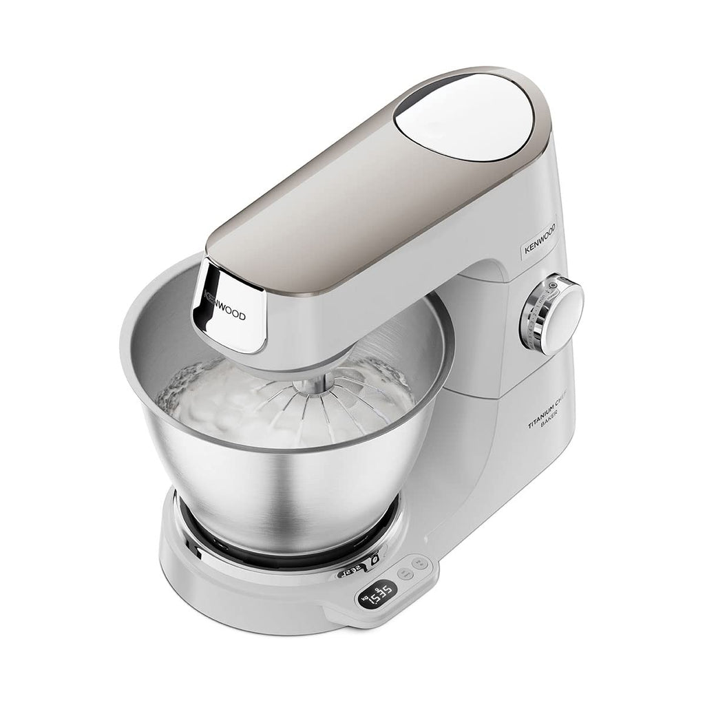 Küchenmaschine mit Waage und 5 l Edelstahlschüssel, 1200 W, inkl. 3-teiligem Patisserie-Set, Weiß