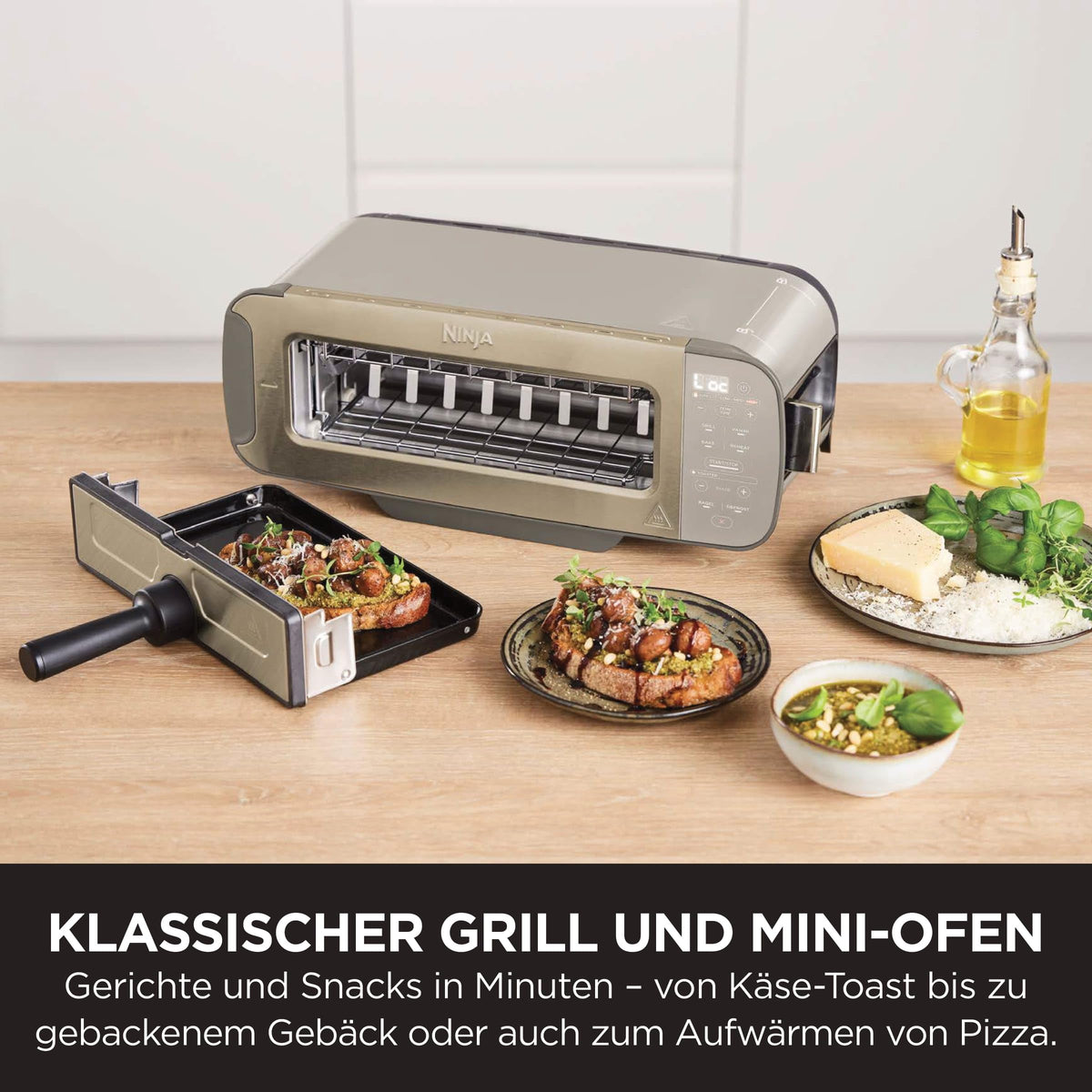 3-in-1 Toaster und Elektrogrill mit Deckel, 7 Kochfunktionen, für Toast, Bagel, Panini und Sandwiches, Stone Gold