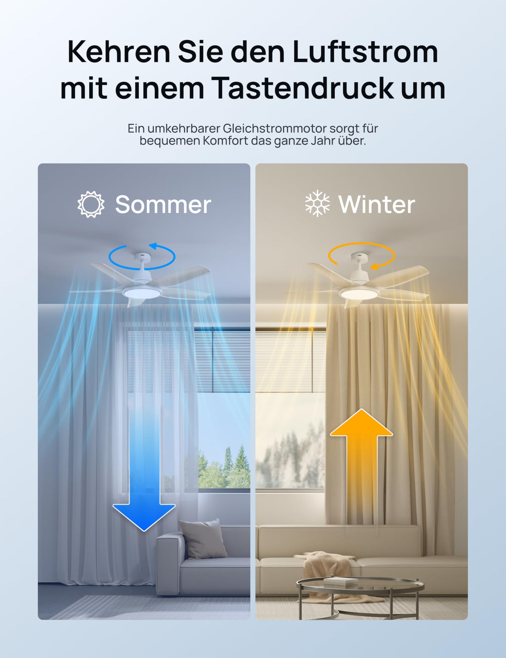 Deckenventilator mit Licht 132 cm dimmbare LED RGB-Ambientlicht DC-Motor App- und Alexa-Steuerung