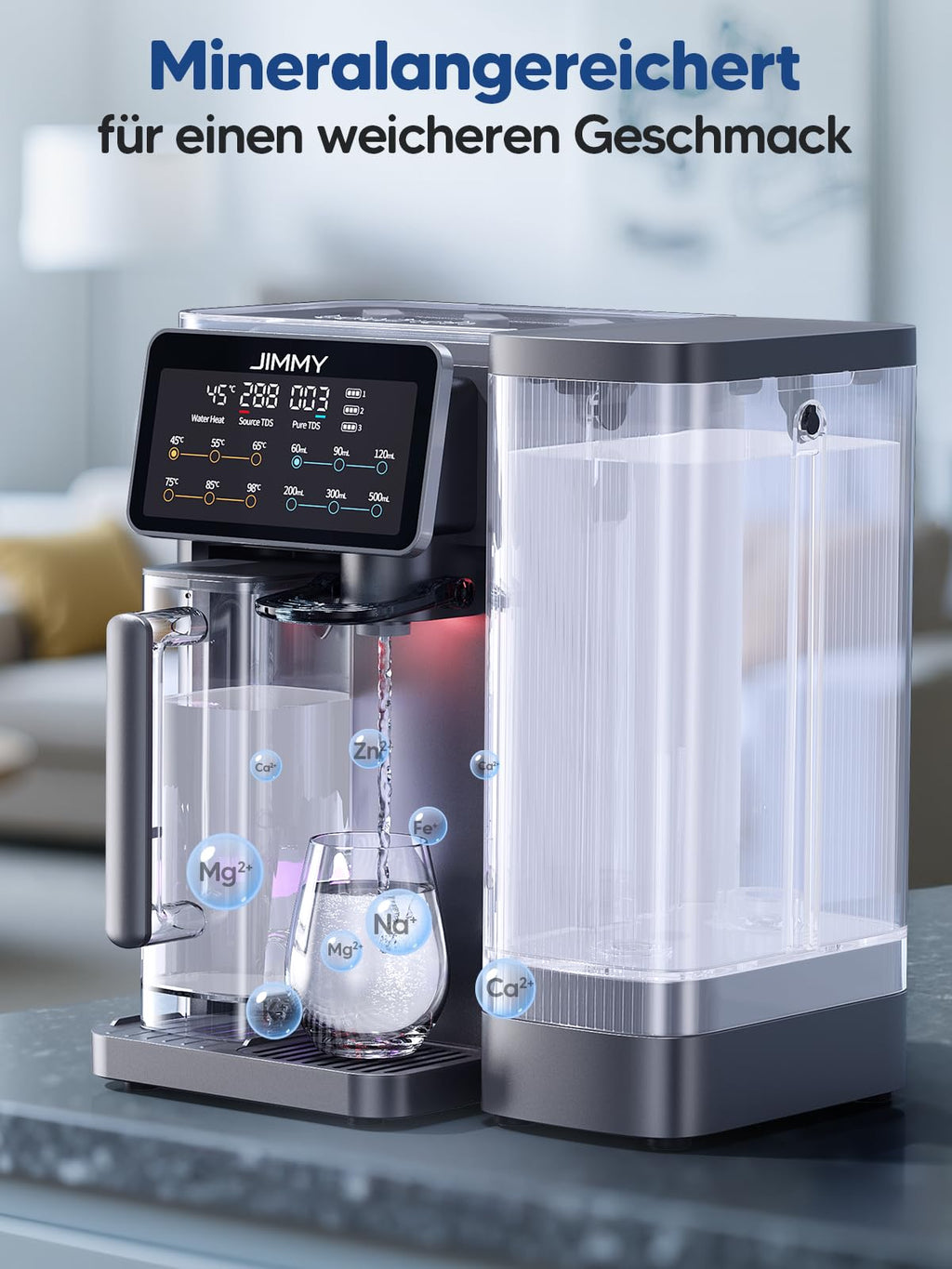 Umkehrosmoseanlage Auftisch mit Heißwasserspender, 7-stufige Filterung mit UV und Mineralien, 5 L Tank, 7 Temperaturstufen