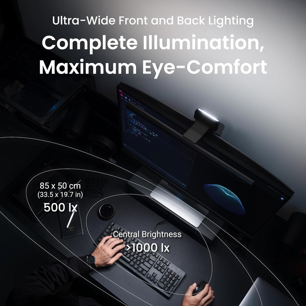 Monitorlampe mit Front- und Rücklicht, automatischem Ein- und Ausschalten sowie stufenloser Lichtsteuerung von 2700K bis 6500K