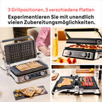 Kontaktgrill MultiGrill 9 Pro CG 9167 mit Grill-, Flach- und Waffelplatten, Temperaturfühler, 3 Grillpositionen und Boost-Funktion bis 265 °C