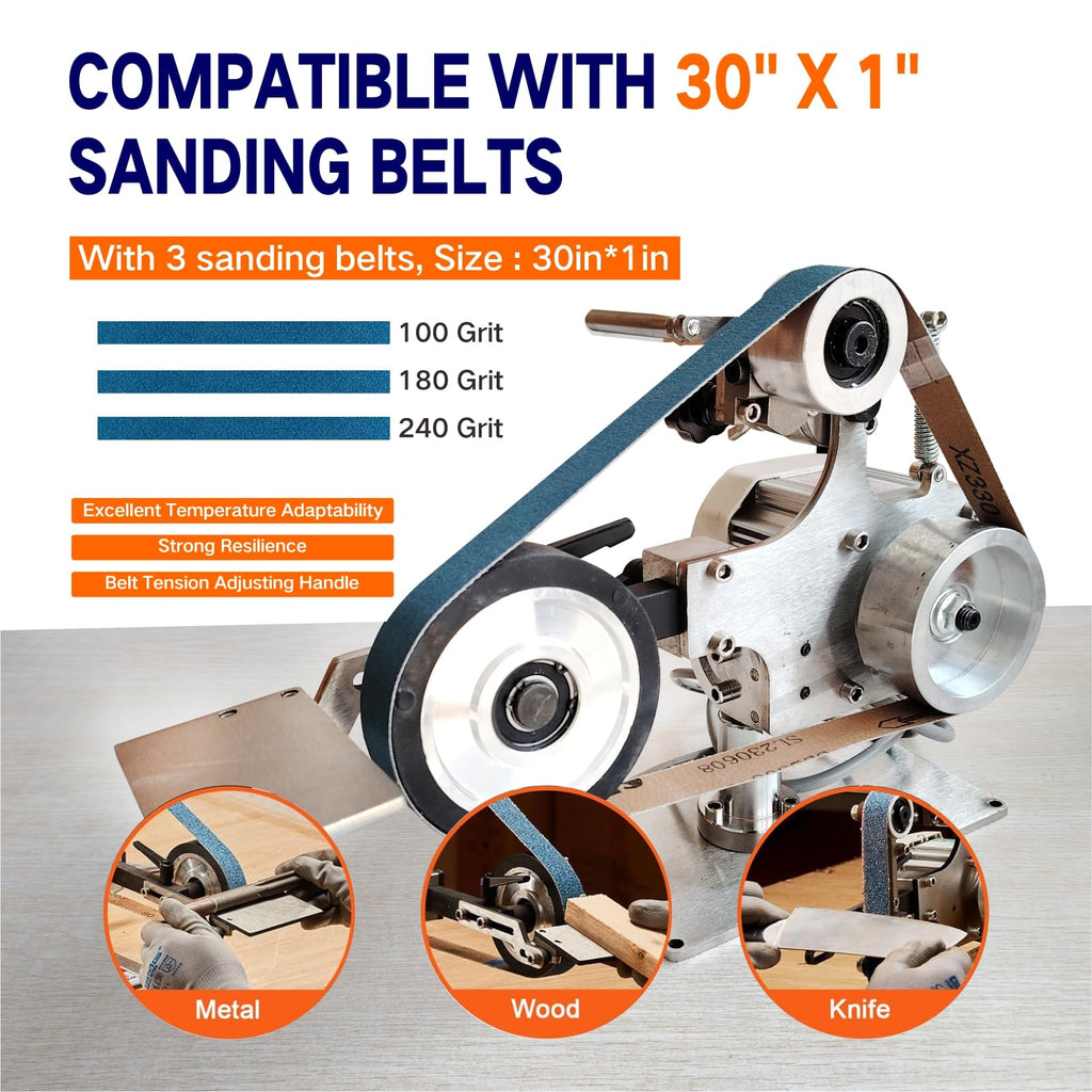 Bandschleifer 550 W mit 3 Schleifbändern 76,2 x 2,5 cm, Körnung 100/180/240, für Metall und Holz, Modell JLD10-8
