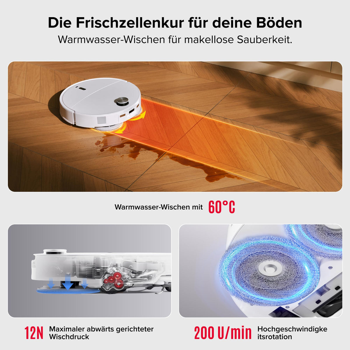 Saugroboter mit Wischfunktion und hebbarem Wischmopp Qrevo Curv 2 Pro 25.000 Pa 7,98 cm LiDAR Navigation Weiß