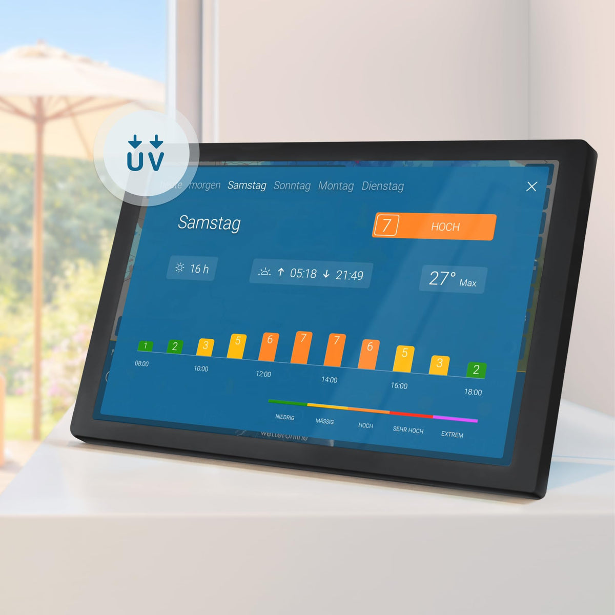 WLAN-Wetterstation wetteronline home 4 mit WetterRadar und 11-Zoll-Full-HD-Display, 14-Tage-Vorhersage und Unwetterwarnungen