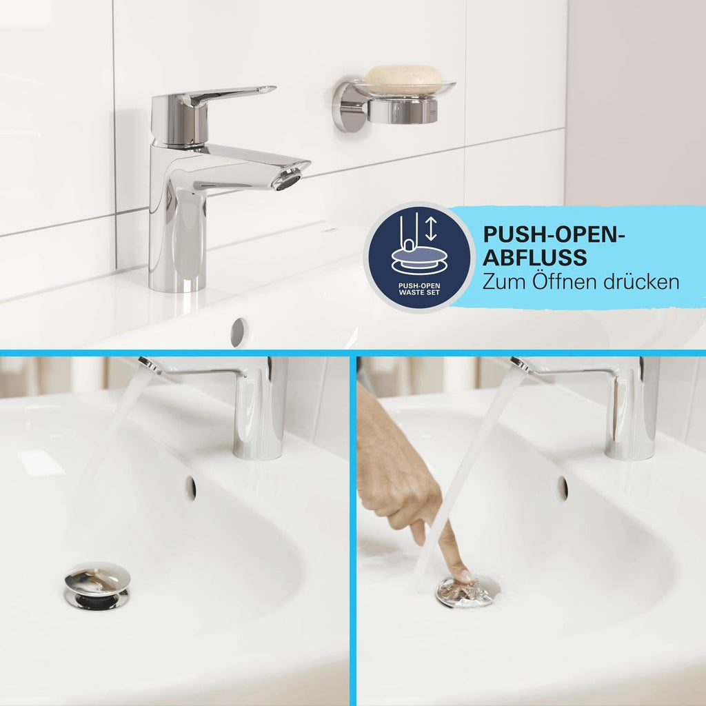 Waschtischarmatur mit herausziehbarem Wasserhahn, wassersparend, mit Pop-Up Ablauf und 3in1 Werkzeug, chrom, 24205003