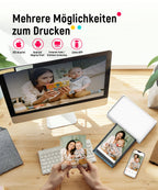 Tragbarer Fotodrucker für Smartphone und PC mit WLAN, 10x15 cm, Farbstoffsublimation, 300 DPI, inkl. 100 Blatt Fotopapier und 3 Patronen