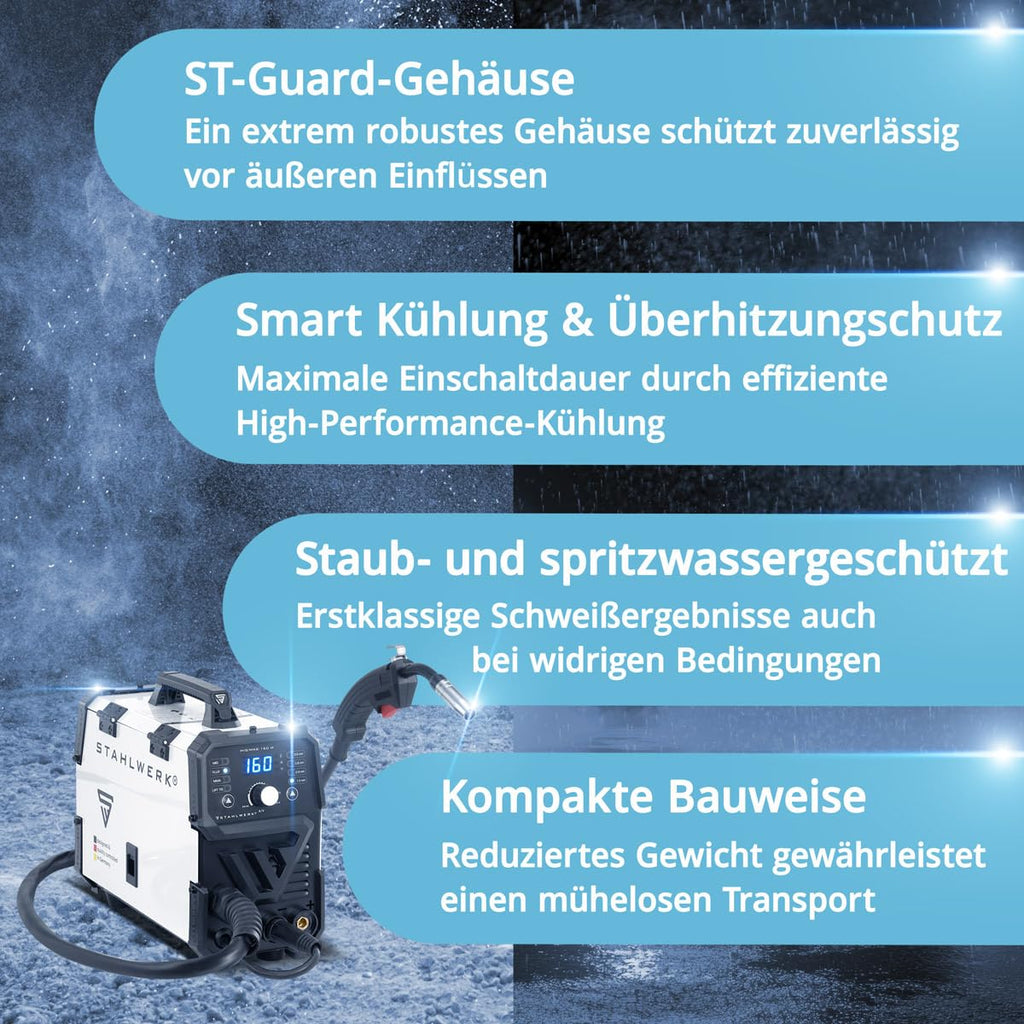 Schutzgasschweißgerät MIG/MAG 160 M 20–160 A 5-in-1 Inverter IGBT Flux MMA DC-Lift-TIG Digitalpanel