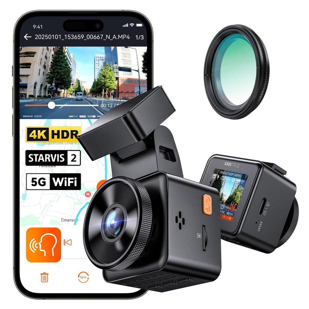 4K HDR Dashcam Auto vorne mit CPL, STARVIS 2 Mini Dash Cam, 158° Weitwinkel, WLAN und GPS