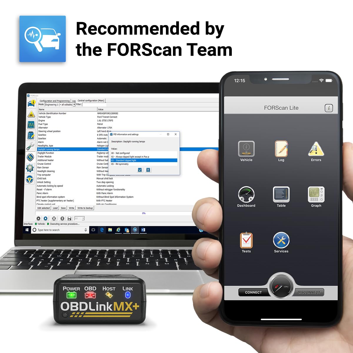 OBD2 Bluetooth Scanner für iPhone, Android und Windows, Diagnoseadapter für FORScan, BimmerCode und Torque