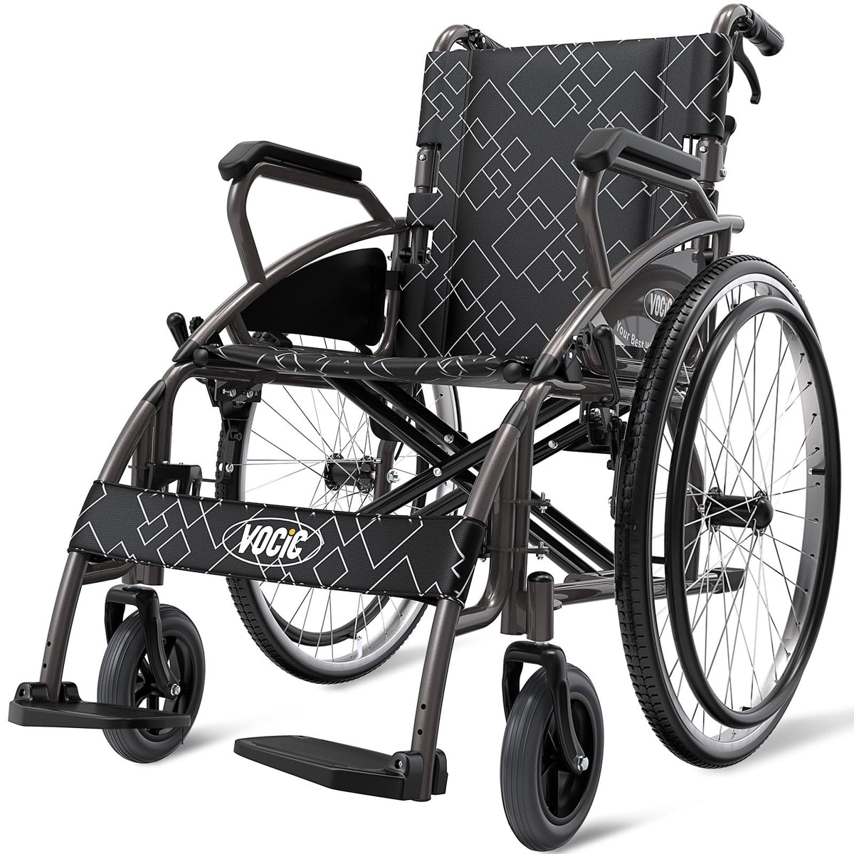 Faltbarer Rollstuhl U31 bis 150 kg, leichter Transportrollstuhl mit Selbstfahr- und Schiebemodus