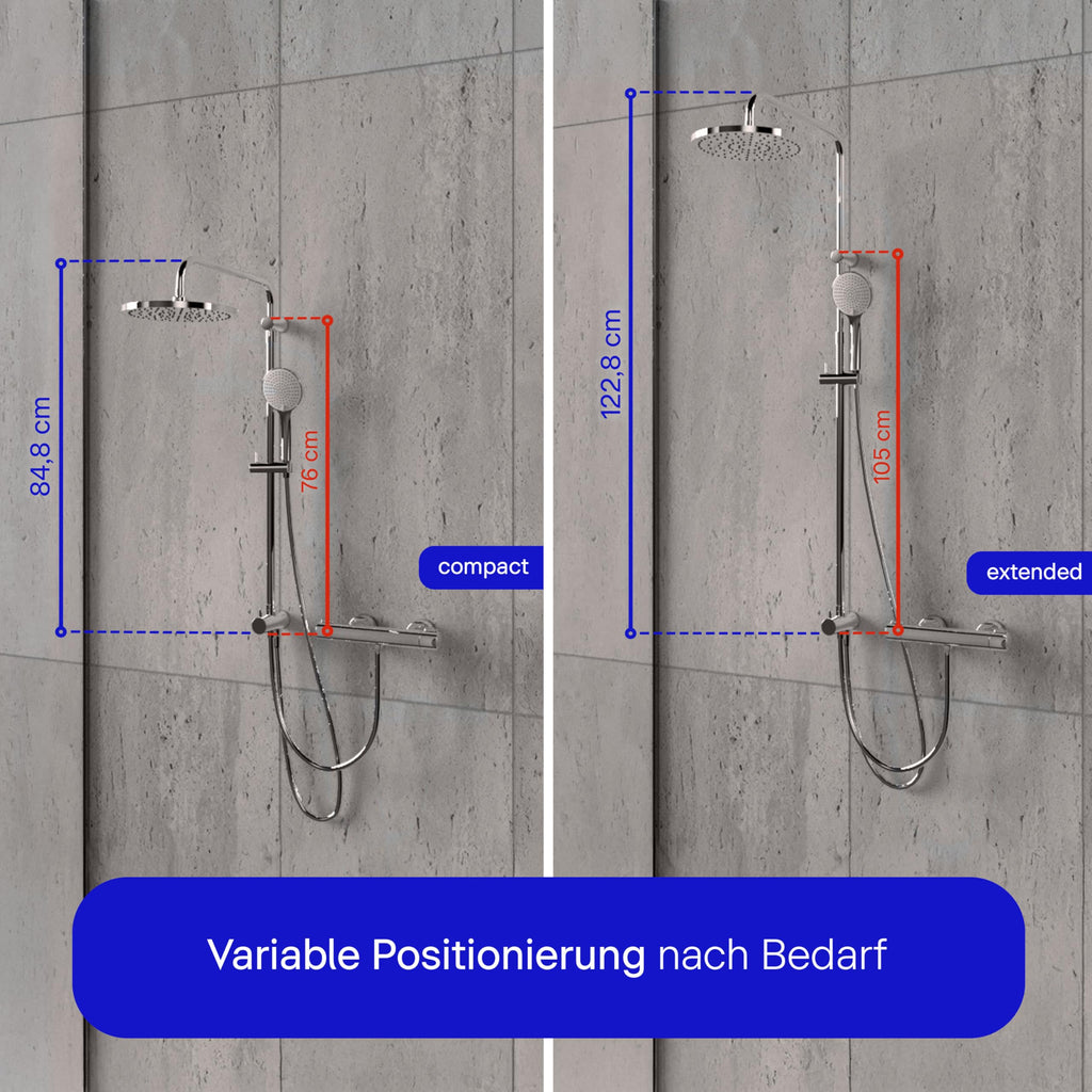 Duschsystem mit Regendusche Ø 25 cm und Umsteller, Duschset ohne Armatur mit Handbrause, Schlauch und 3 Strahlarten in Chrom