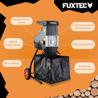 Elektro Gartenhäcksler FX-EGH2800T mit 2800 W und Walzenhäcksler für Äste bis 44 mm, 60 L Fangsack sowie 92 dB(A) Betrieb