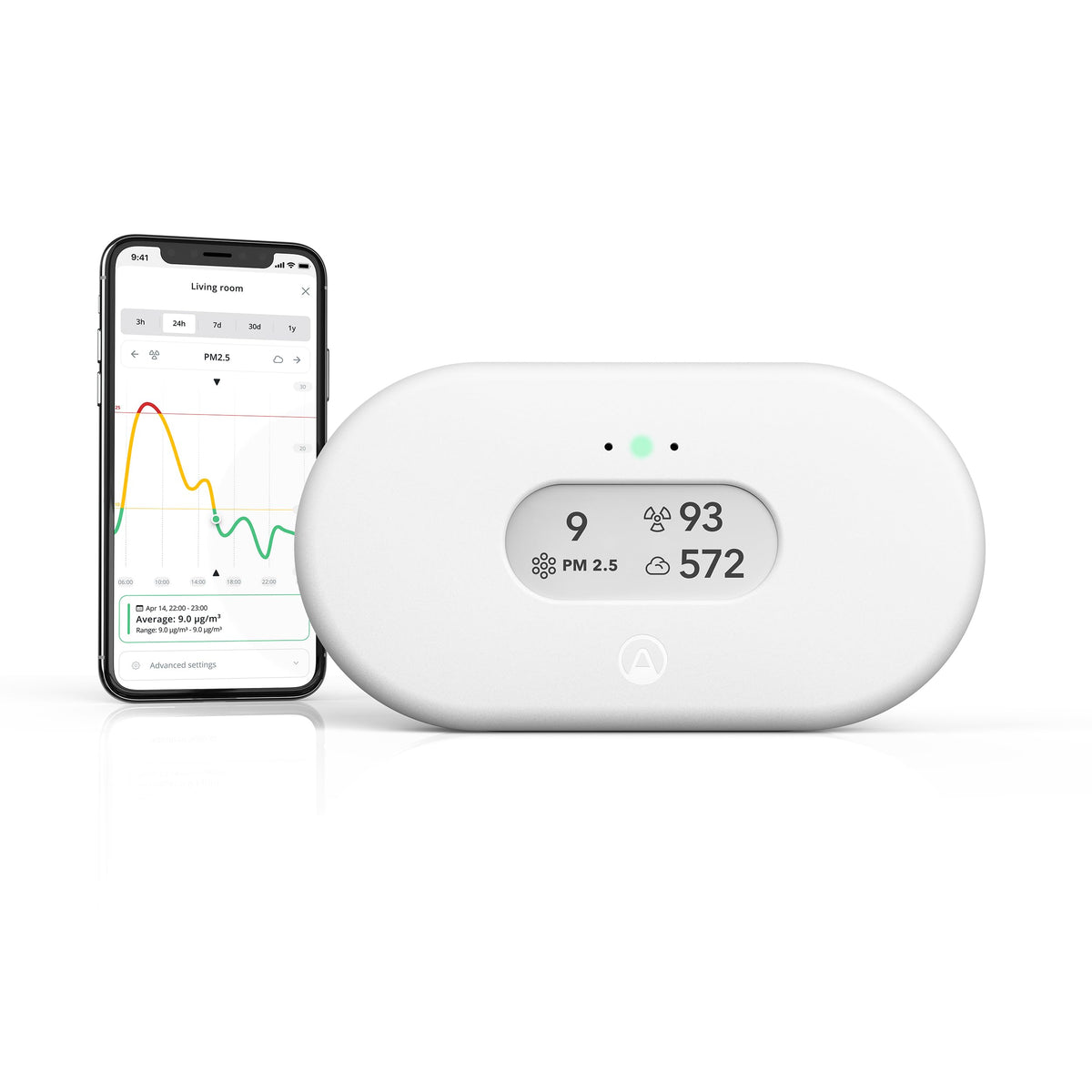 Radon- und Luftqualitätsmessgerät View Plus mit Feinstaub-, CO2-, VOC-, Luftfeuchtigkeits- und Temperaturmessung sowie Luftdruck
