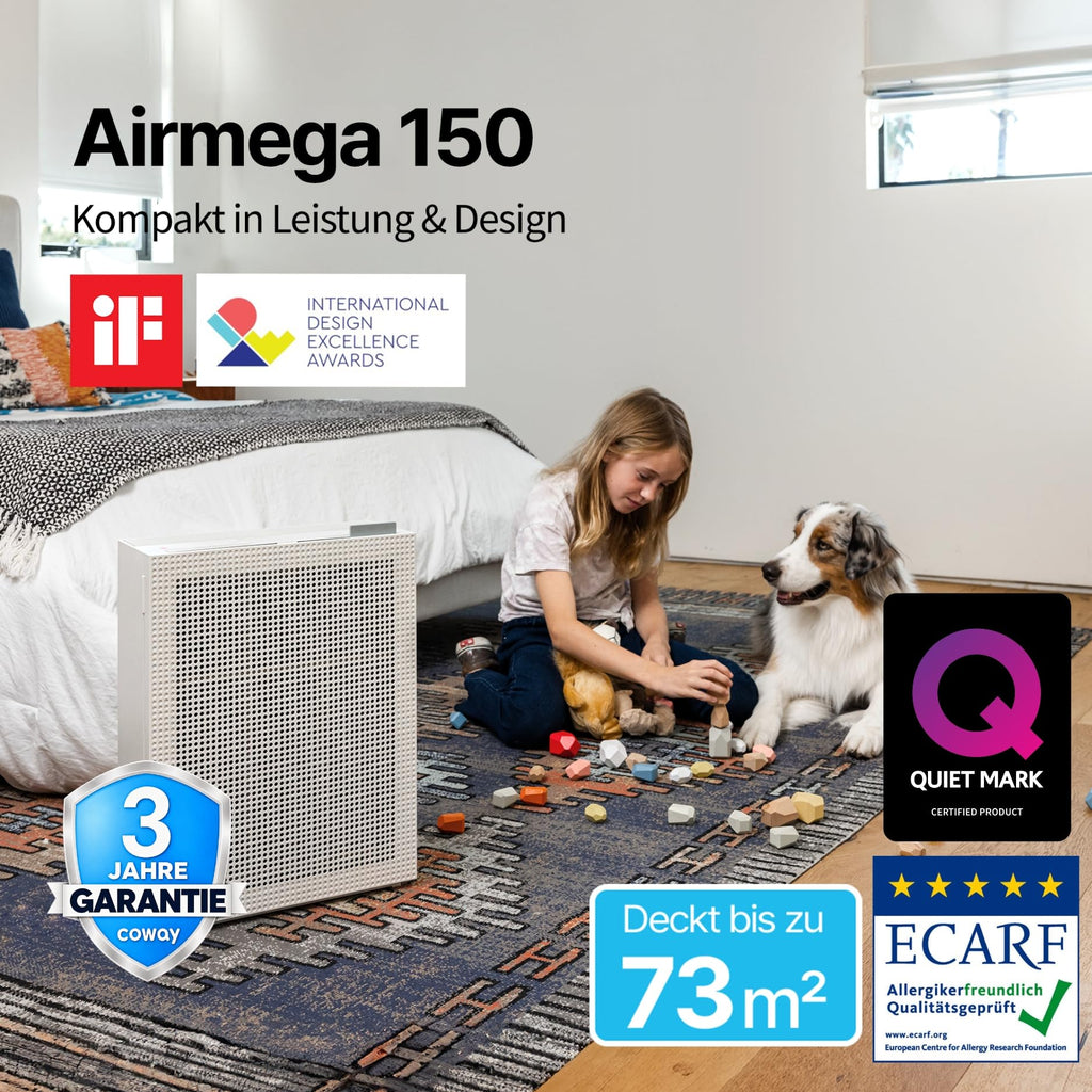 Luftreiniger für Schlafzimmer und Allergiker AIRMEGA 150 mit HEPA-Filter, 281 m³/h CADR, weiß