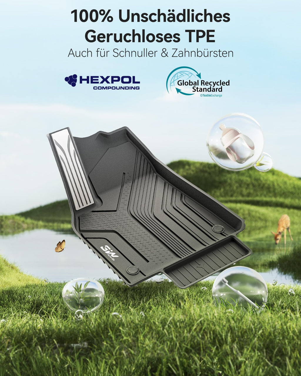 Fußmatten und Kofferraumwanne Set Model Y Standard 2026 6-teilig aus TPE Schwarz wasserdicht rutschfest