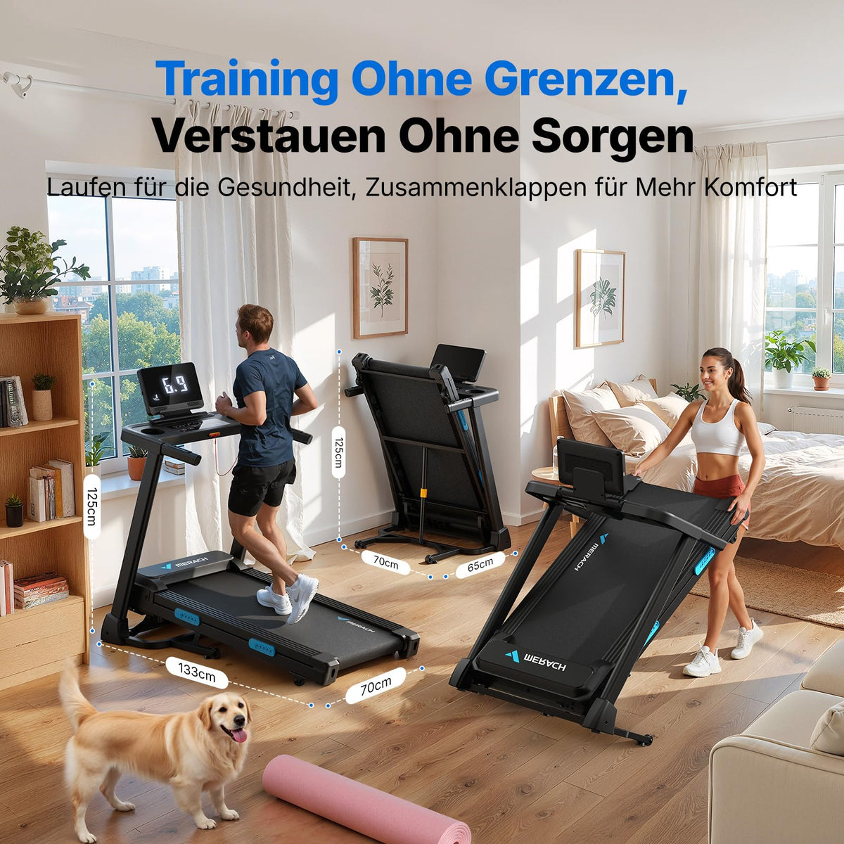 Laufband für Zuhause mit 15% automatischer Steigung, 2,5 PS Motor und 108x42 cm Lauffläche, klappbar