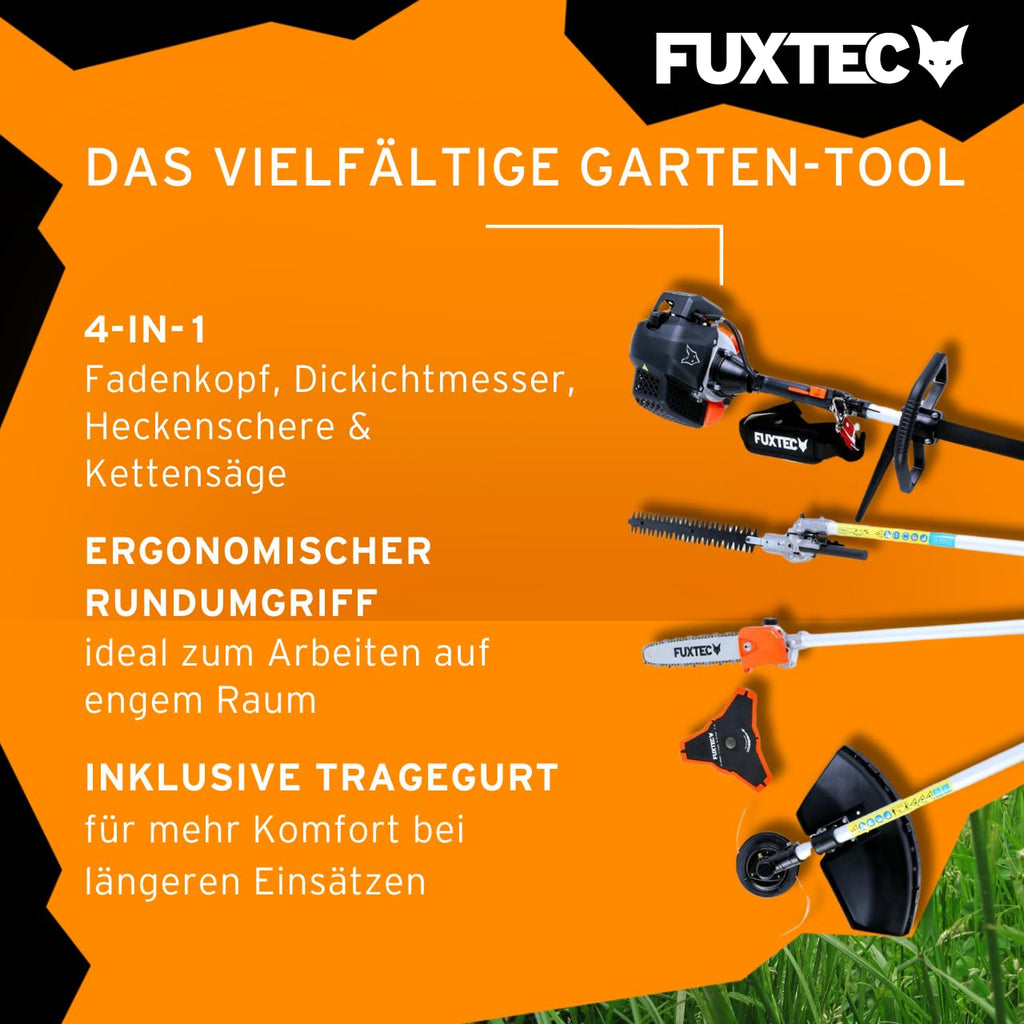 Benzin-Motorsense 4in1 Multitool 52 ccm 3 PS Kombigerät mit Fadenkopf, Langastschneider und Heckenschere