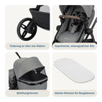 3-in-1 Kinderwagen Zelia Select mit Babyschale CabrioFix S i-Size, 0–22 kg, inkl. Wickeltasche und Regenverdeck, Grau