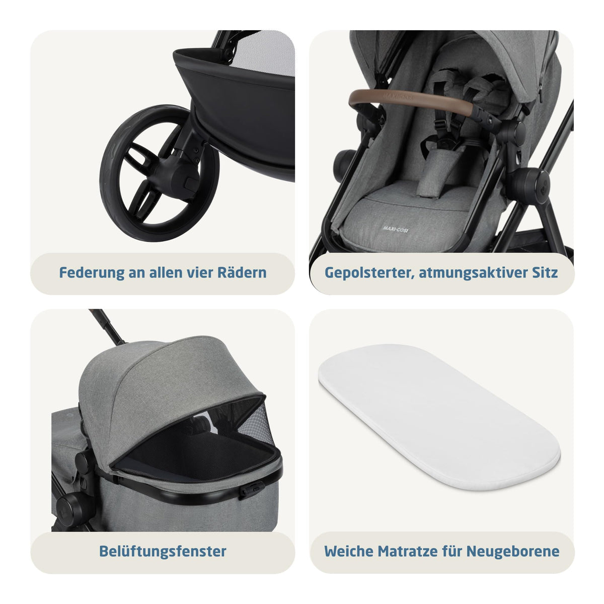 3-in-1 Kinderwagen Zelia Select mit Babyschale CabrioFix S i-Size, 0–22 kg, inkl. Wickeltasche und Regenverdeck, Grau