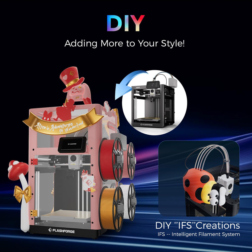 3D-Drucker Adventurer 5X AD5X mit Mehrfarbendruck und IFS, vollautomatische Nivellierung, 600 mm/s, PETG CF