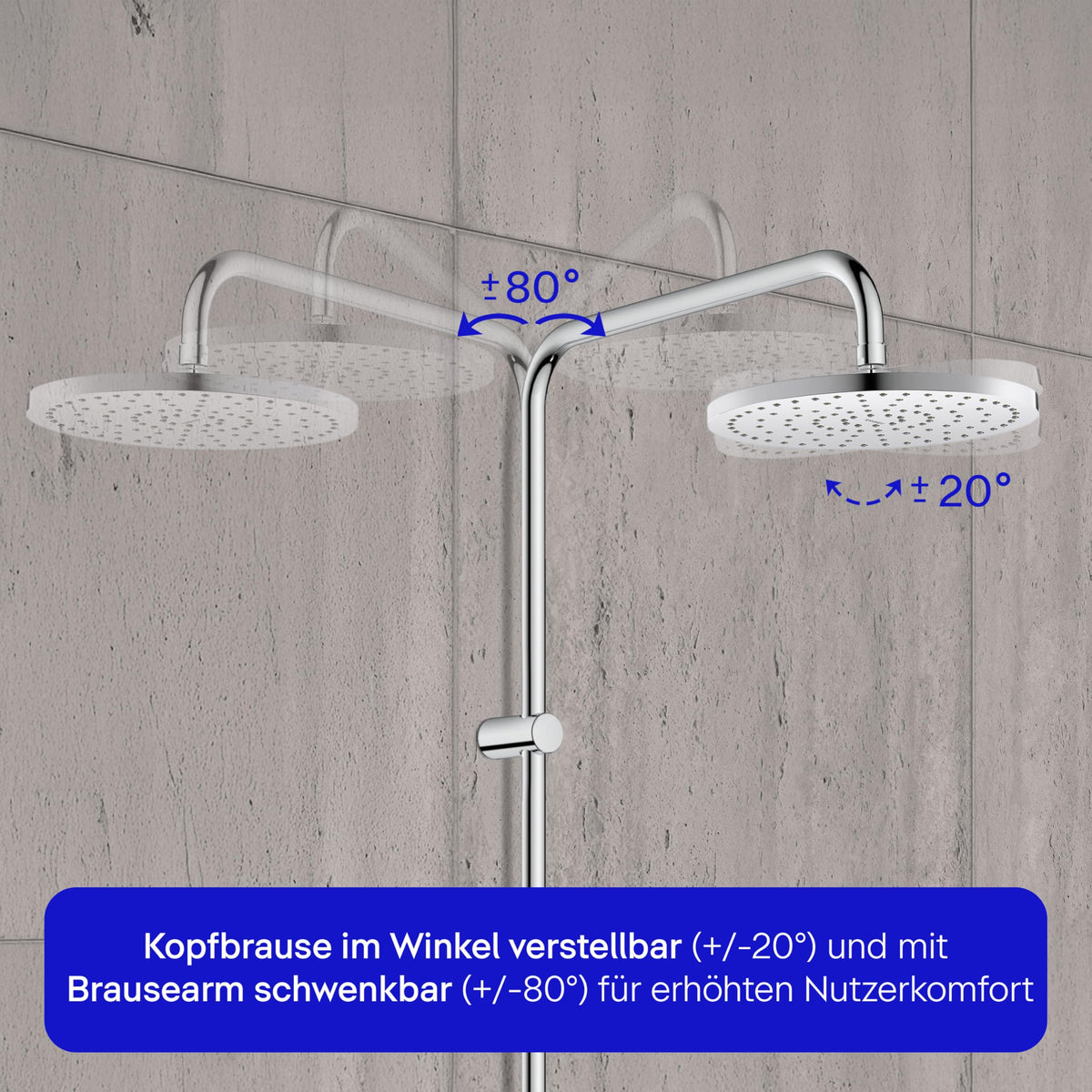 Duschsystem mit Regendusche Ø 25 cm und Umsteller, Duschset ohne Armatur mit Handbrause, Schlauch und 3 Strahlarten in Chrom