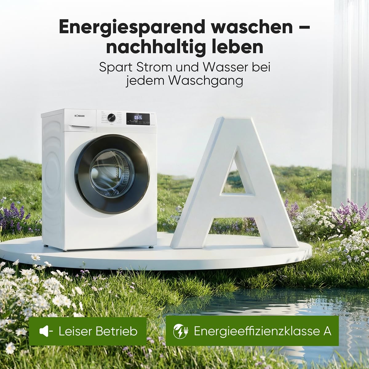 Waschmaschine 7 kg mit Invertermotor und 15 Programmen, max. 1400 U/min, LED-Display und Endzeitvorwahl, Modell WA 7175.1 in Weiß