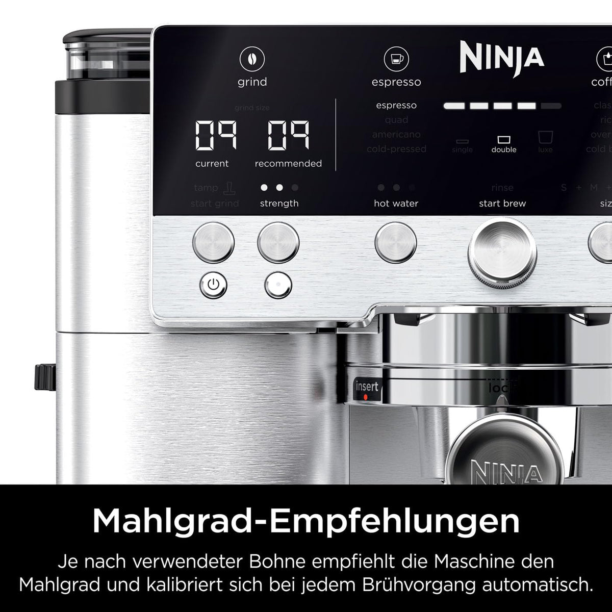 3-in-1-Kaffeemaschine mit Mahlwerk und Milchaufschäumer, Espresso-, Cold-Brew- und Filterkaffee, 1,5 L, Silber