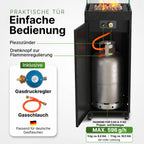 Gas-Terrassenheizer mit Glaszylinder, 8 kW Heizpilz für Terrasse und Garten mit Kippschutz, Flammensensor und Abdeckung, 36 × 36 × 140,5 cm