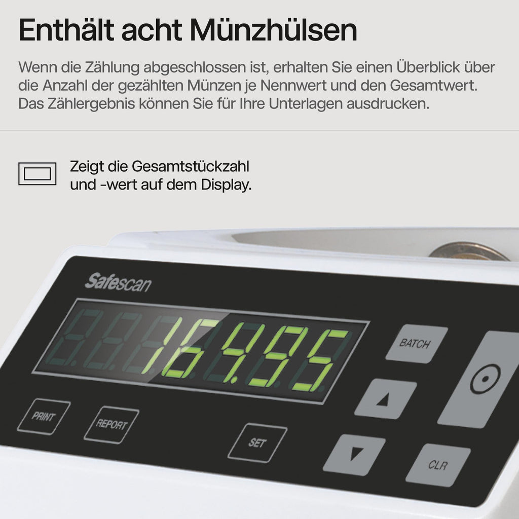 Münzzähler und Sortierer für Euro-Münzen 1250 mit Stapel- und Münzrollen-Funktion automatischer Stopp bei vollem Münzbehälter