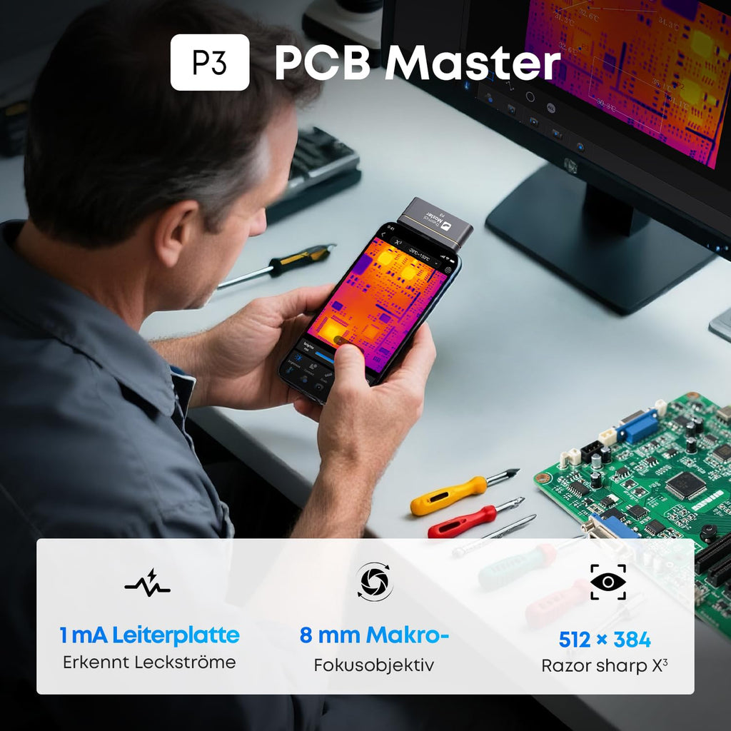 Wärmebildkamera P3 für iPhone und Android mit einstellbarem Objektiv 512 × 384 Superauflösung