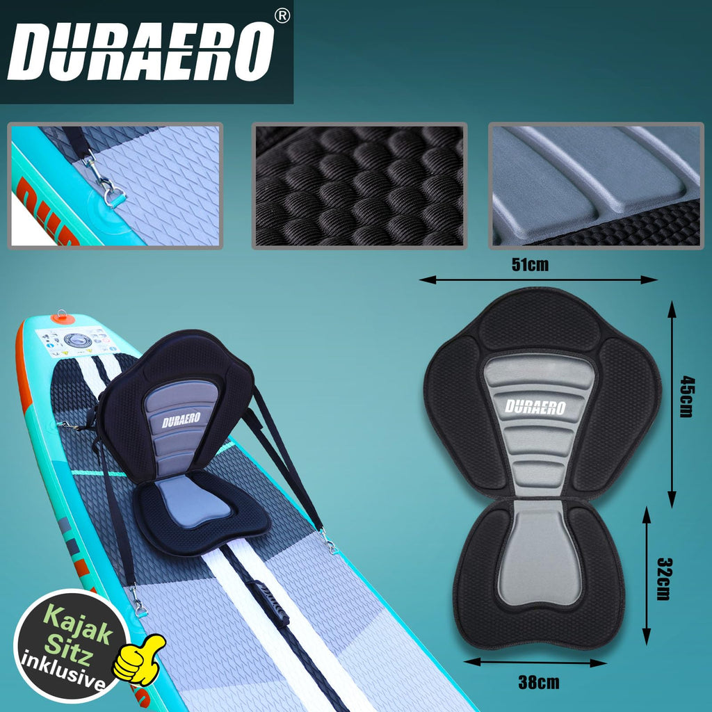 Aufblasbares SUP Set mit Kajaksitz, 330x76x15 cm, Doppel-Paddel und Zubehör, Tragkraft bis 150 kg