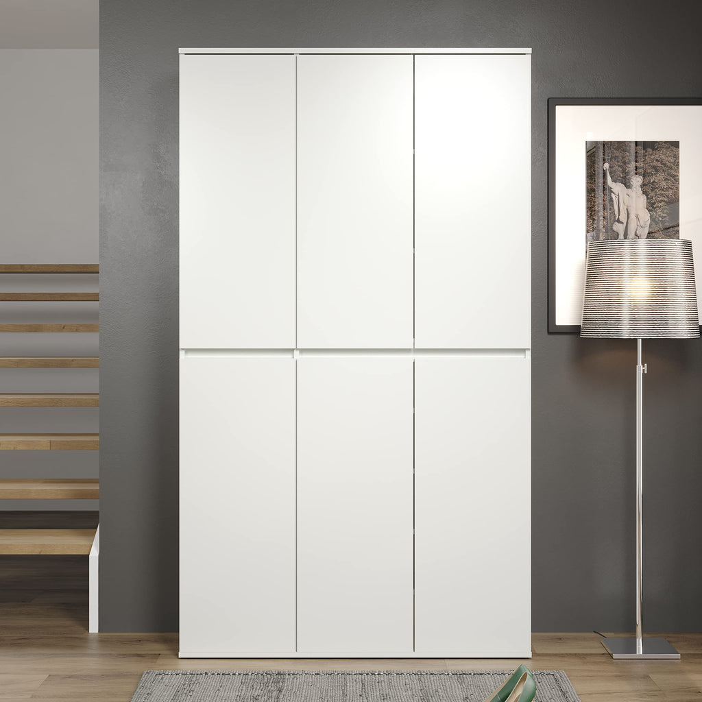 Mehrzweckschrank Nevada mit 6 Türen, 12 Einlegeböden und Kleiderstange, weiß, 111 x 191 x 34 cm