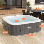 Whirlpool Spa für 6 Personen, 185 x 185 cm, 2400 W mit 130 Luftdüsen und Thermoabdeckung