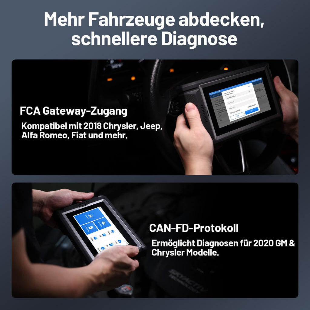 OBD2 Diagnosegerät Auto mit Bluetooth, bidirektionaler Steuerung, 28+ Wartungsfunktionen, FCA-Gateway-Zugang und CAN-FD-Protokoll