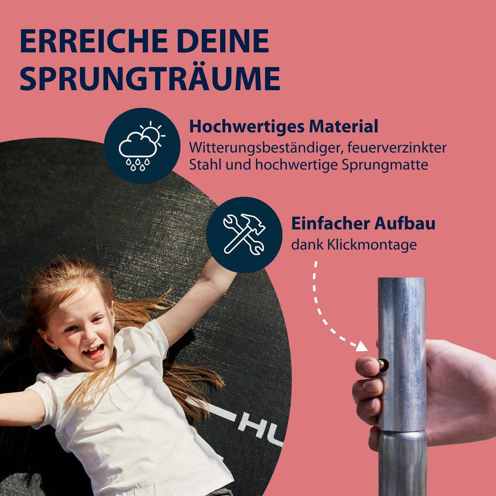Gartentrampolin mit Sicherheitsnetz und extra breiter Randabdeckung, rund, für Kinder und Erwachsene bis 100 kg