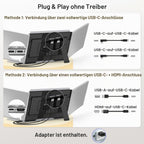 Tragbarer Laptop-Bildschirm 15,6"""" FHD 1080p Dreifach-Monitor für 13–17,3"""" Laptops, USB-C/HDMI Plug & Play mit Tasche