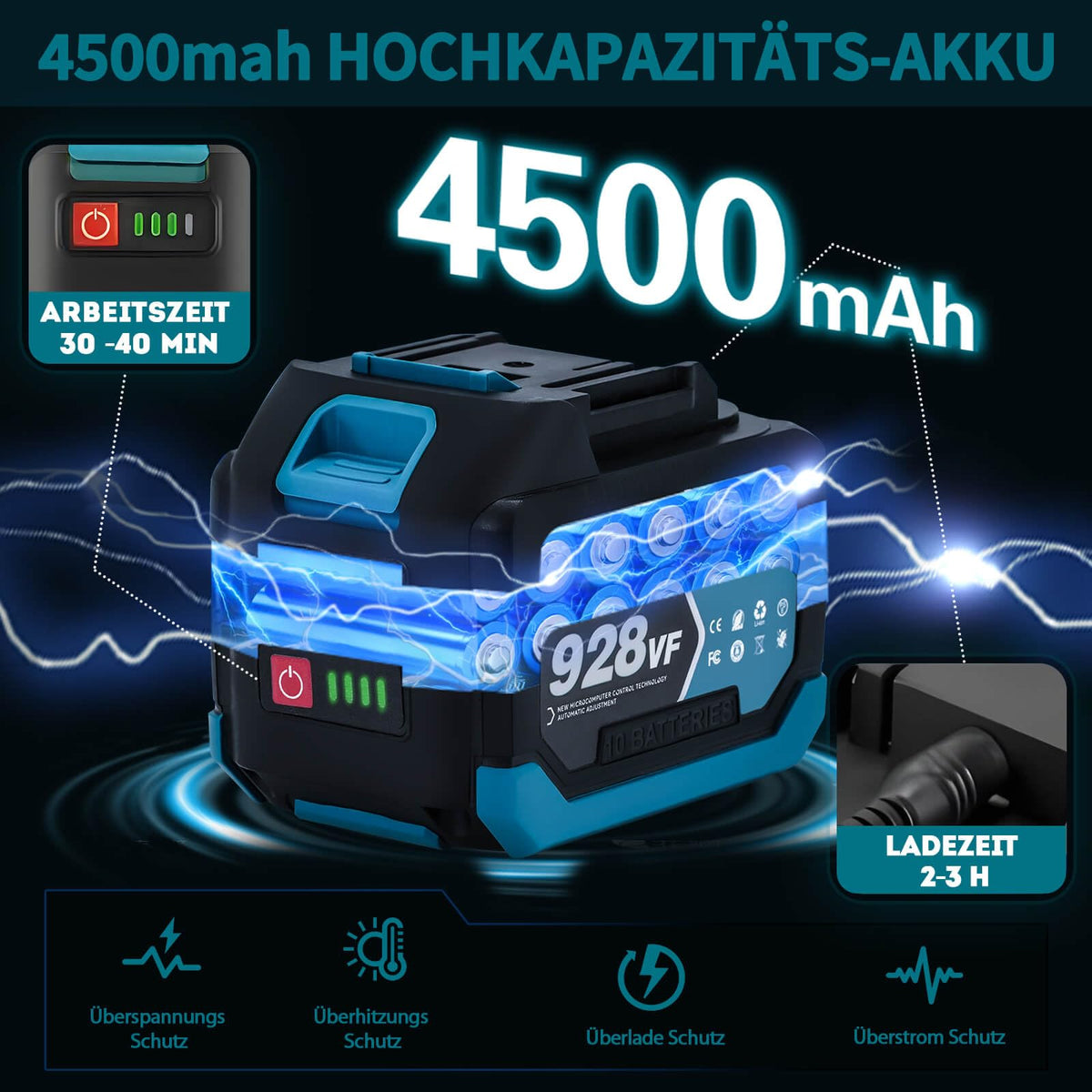 Akku-Schneefräse für Makita 18V Akku, 1000W Bürstenlos mit Rollen, 32 cm Arbeitsbreite und 18 cm Schneehöhe