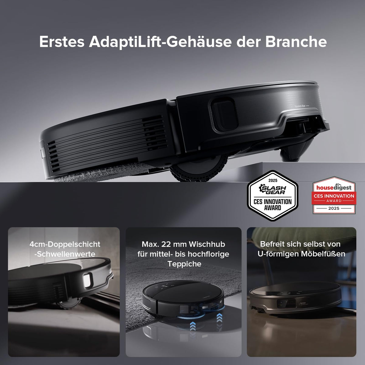 Saugroboter mit Wischfunktion Saros 10R Set, 7,98 cm ultraflach, Zero-Tangle-System und 10-in-1-Dockingstation