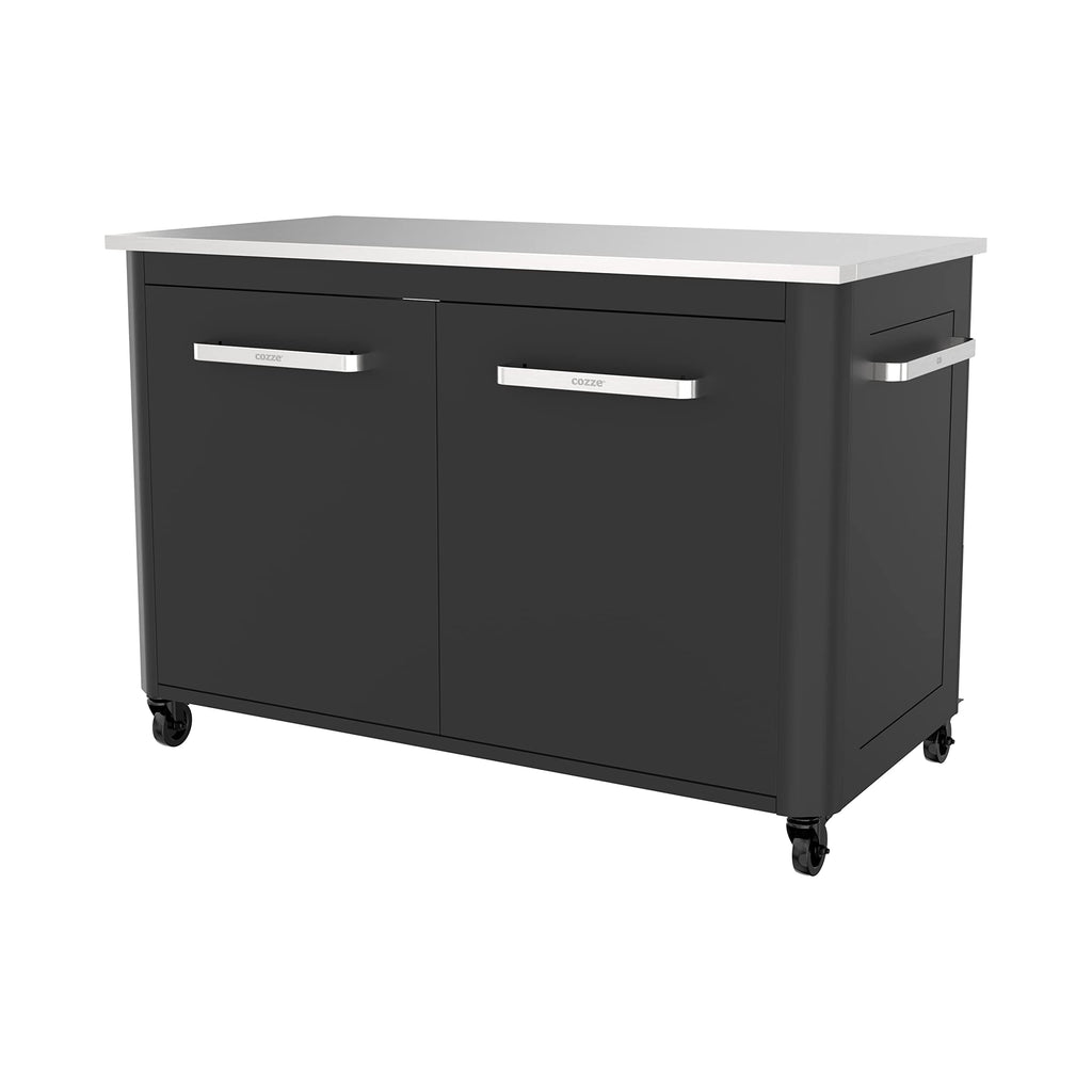 Outdoor-Gartenschrank mit Edelstahl-Arbeitsplatte, 2 Türen und 4 Rollen, 127 x 67 x 90 cm